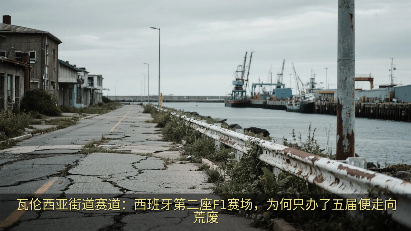 荒废的港口街道赛道护栏与杂草